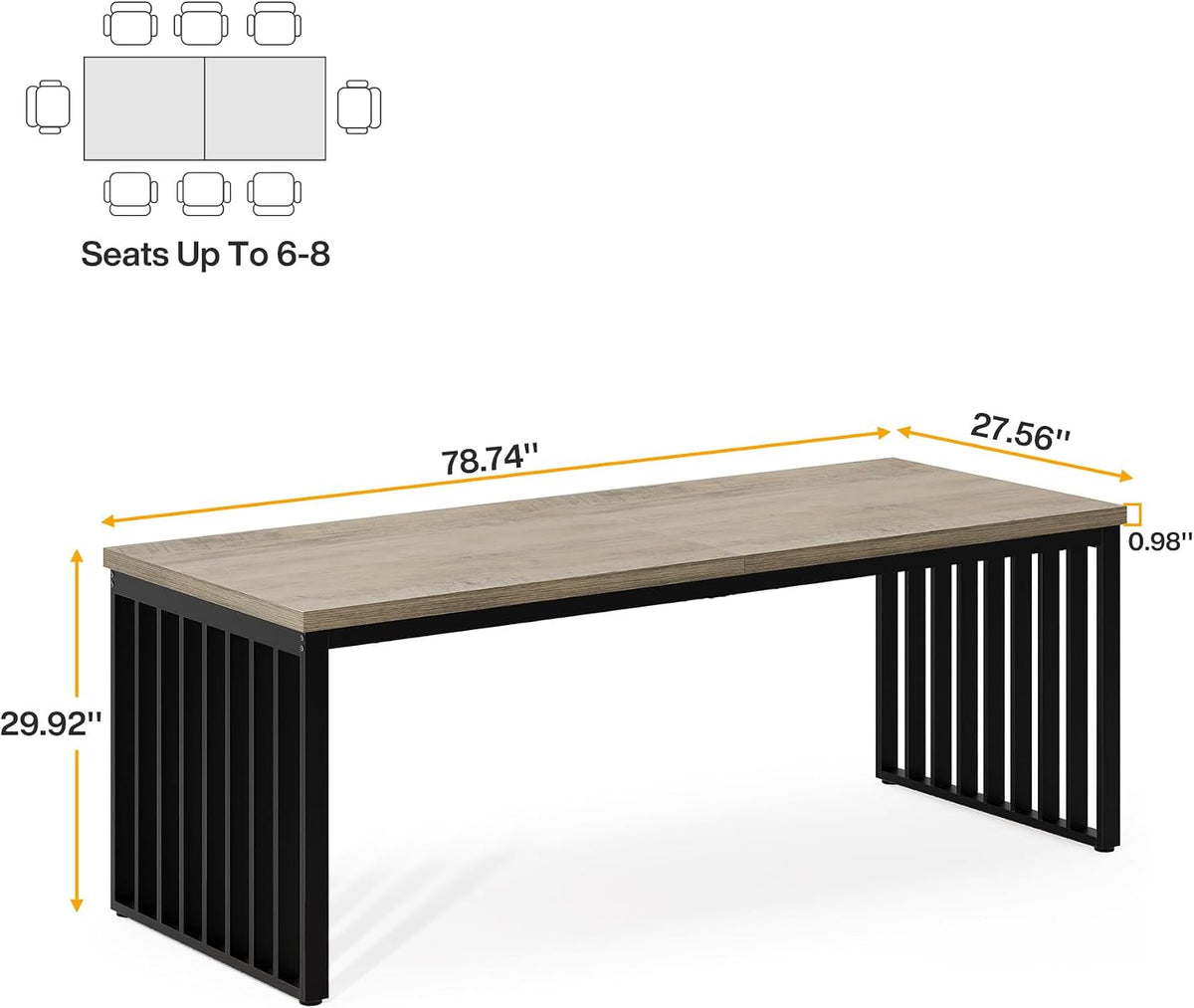 Tribesigns 78.74' Extra Long Computer Desk 2 Person Desk, Double Long Desk with Heavy Duty Metal Frame, Double Workstation Study Table for Home Office, Brown (Without Chair) (Gray & Black)