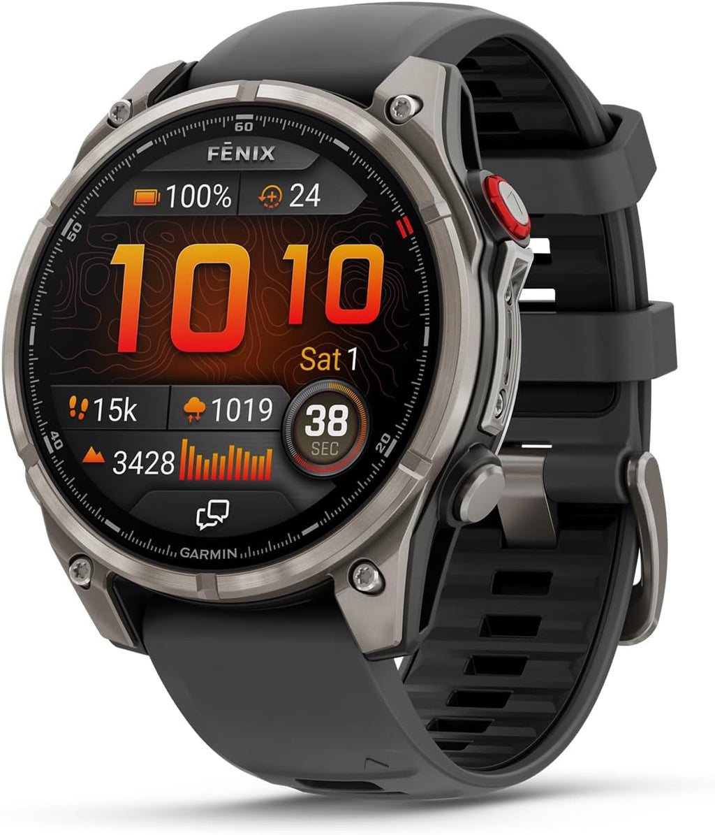 Garmin Fenix 8 Pro 47mm, inReach Technology, AMOLED Display, Premium Connected Multisport GPS Smartwatch, Sapphire, Titanium with Graphite/Black Silicone Band, Fitness Smart Watch Bundle