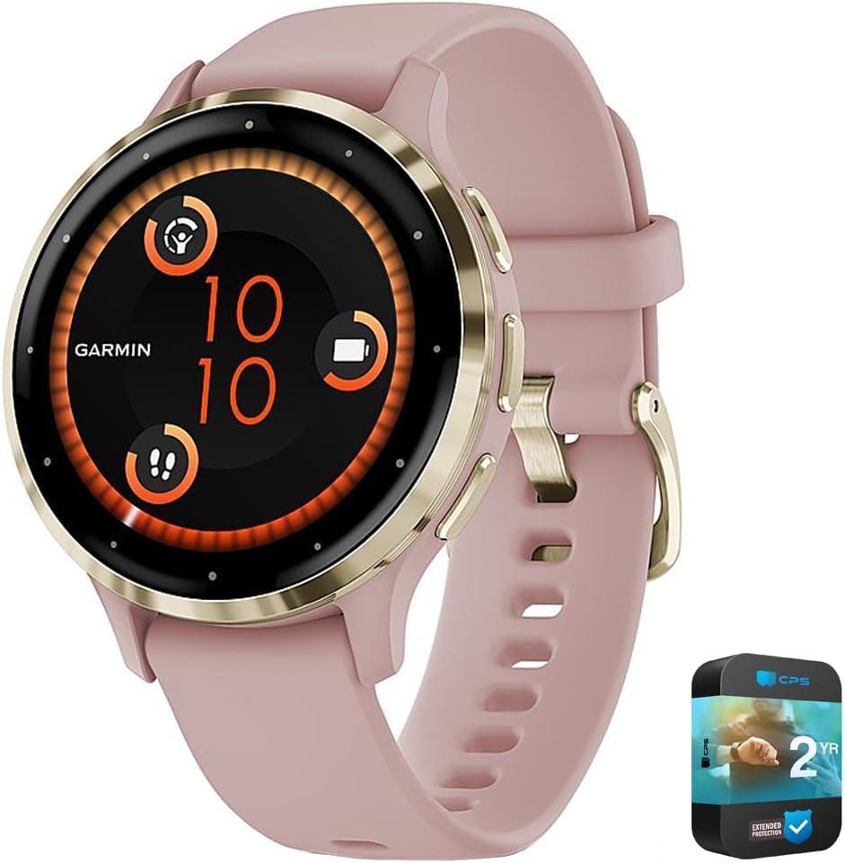 Garmin Venu 3S Health Fitness GPS Smartwatch Gold Steel Bezel with Dust Rose Case 41mm | Official USA Partner Model | Bundle 010-02785-03 with 2 YR CPS Enhanced Protection Pack