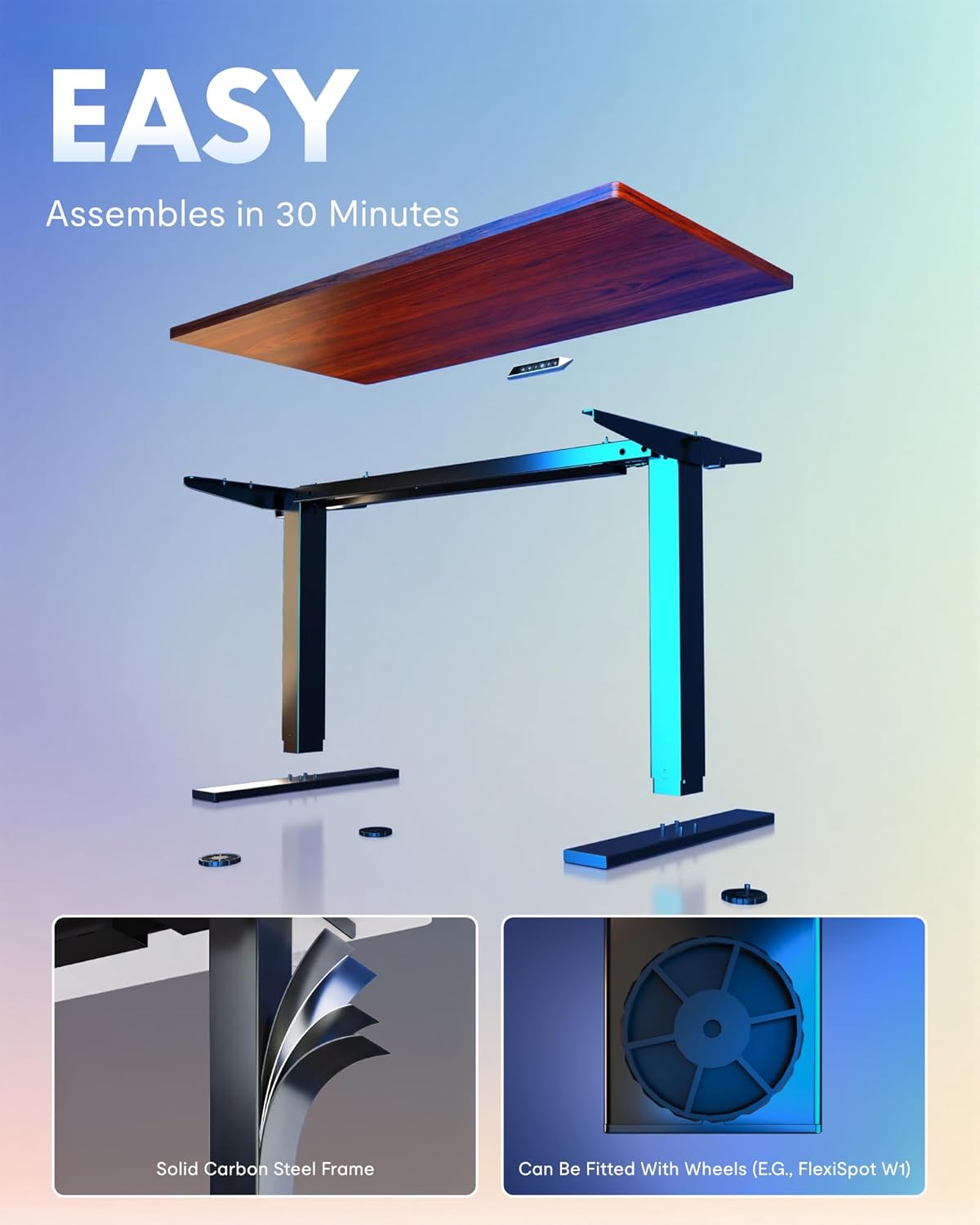 FLEXISPOT EN1 One-Piece Standing Desk, Electric Adjustable with 4 Memory Presets, 176 LBS Capacity, Stable & Quiet, Seamless Desktop for Home Office & Dual Monitors, 48'x24' Mahogany