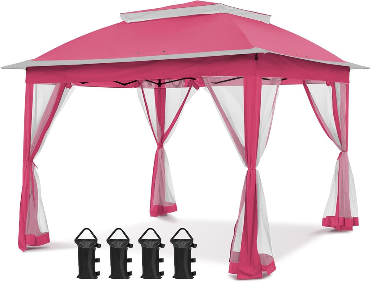 COOS BAY 11x11 Pop Up Gazebo with Mesh Netting, Instant Outdoor Canopy Tent, Water Resistant Shelter with UPF 50+ UV Protection, 121 Sq Ft Coverage, Dark Pink