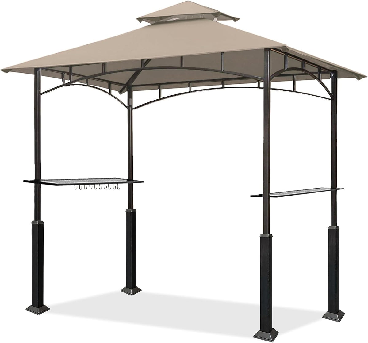 Eurmax USA 5x8 Grill Gazebo Shelter for Patio and Outdoor Backyard BBQ's, Double Tier Soft Top Canopy and Steel Frame with Bar Counters, Bonus LED Light X2(Beige)
