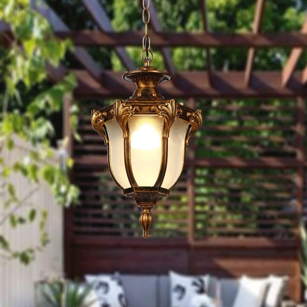 Chandelier Outdoor Aluminum Hanging Lantern, Waterproof Glass Chandelier, Corridor Courtyard Decoration Ceiling Aisle Villa Garden Pavilion Grapee Light/Brass/31 * 50Cm