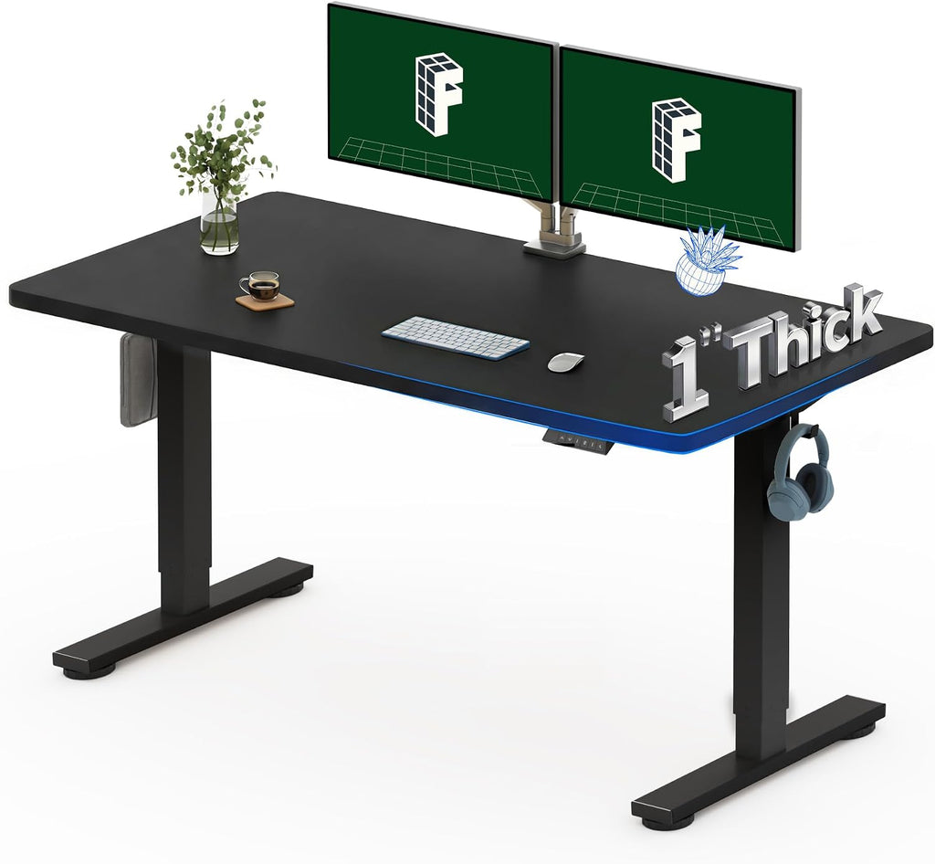 FLEXISPOT 55'x28' One-Piece Electric Standing Desk, 1' Thick Seamless Desktop for Home Office, Study & Multi-Monitor Setup, Black
