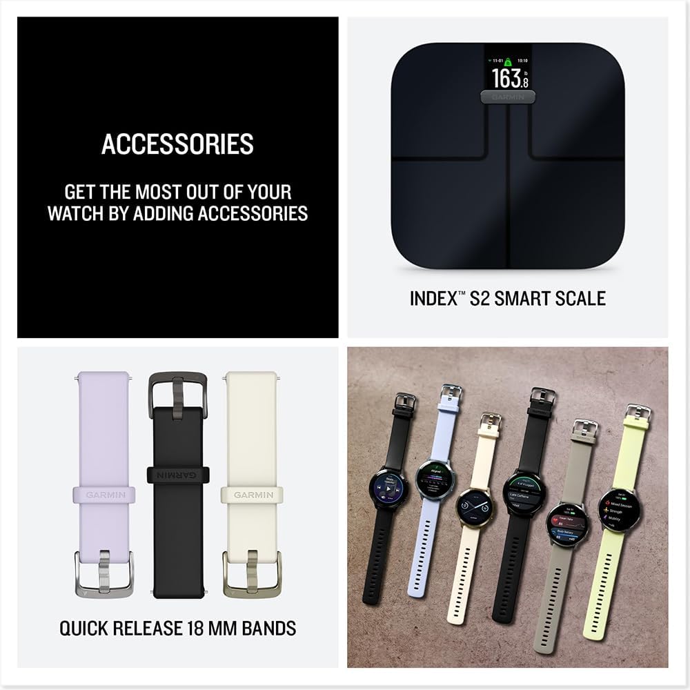 Garmin 010-03013-00 Venu 4, 41mm Health & Fitness GPS Smartwatch, Lunar Gold with Bone Silicone Band Bundle with Deco Essentials Exclusive 26 Month CPS Enhanced Protection Pack