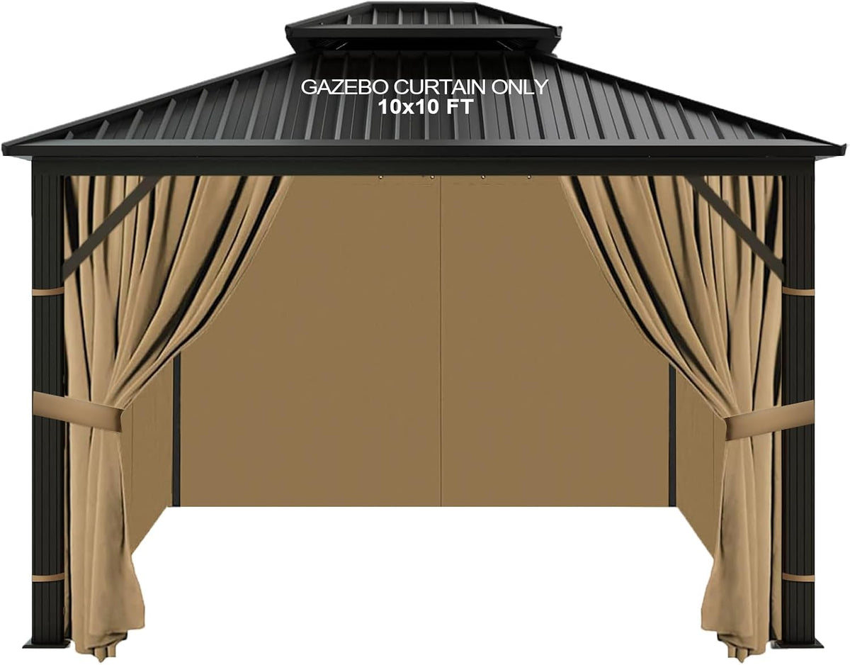 slashome 10'x10' Gazebo Curtains Outdoor Waterproof, Khaki Universal Replacement Curtain 4-Panels, Sidewalls with Zipper for Garden, Patio, Yard (Only Curtains)