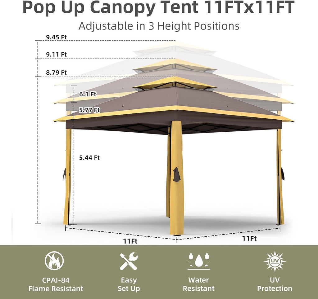Garvee 11x11 ft Outdoor Gazebo, Heavy Duty Gazebo with Sturdy Metal Frame & Double Roofs, Patio Shelter with Mosquito Netting, Ideal for Backyard, Garden, Lawn, Deck, Khaki