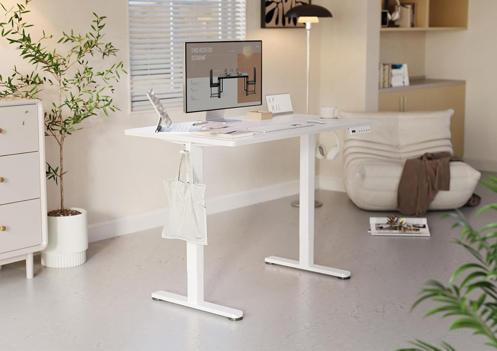 YDN Electric Standing Desk Adjustable Height, 32 x 19 Inches Stand up Desk with Cable Management, Home Office Desks with Splice Board & White Frame, White Top