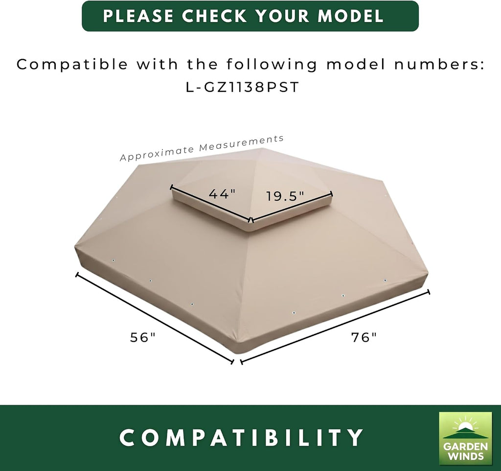 Garden Winds Durable 350 Replacement Canopy Top Compatible with Manhattan 10' x 12' Gazebo Model L-GZ1138PST - Stripe Canyon
