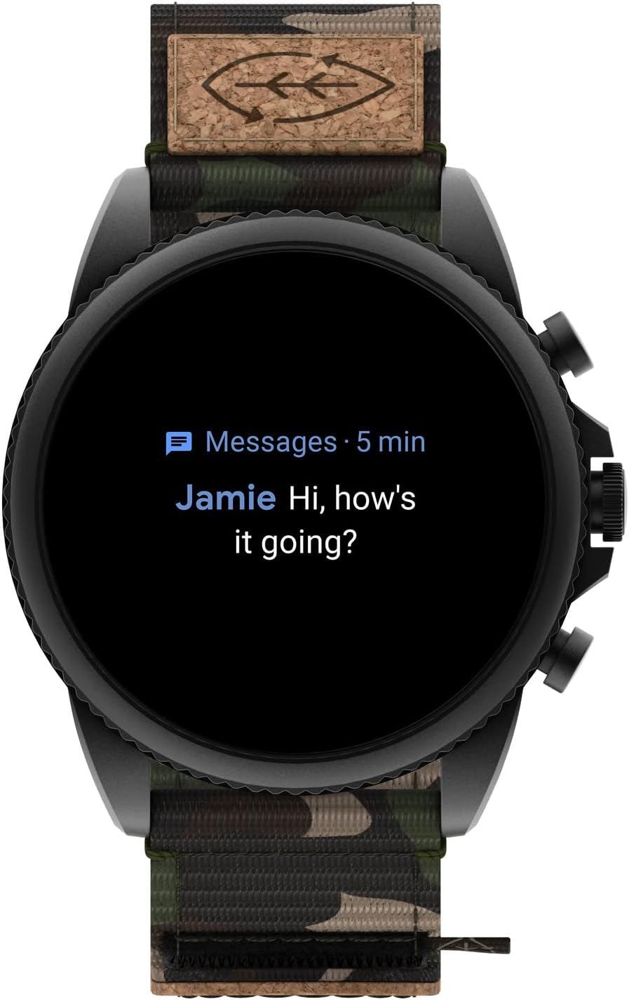Fossil Men's Gen 6 44mm Stainless Steel and Cork Touchscreen Smart Watch, Stainless steel, Color: Black, Camo (Model: FTW4063V)