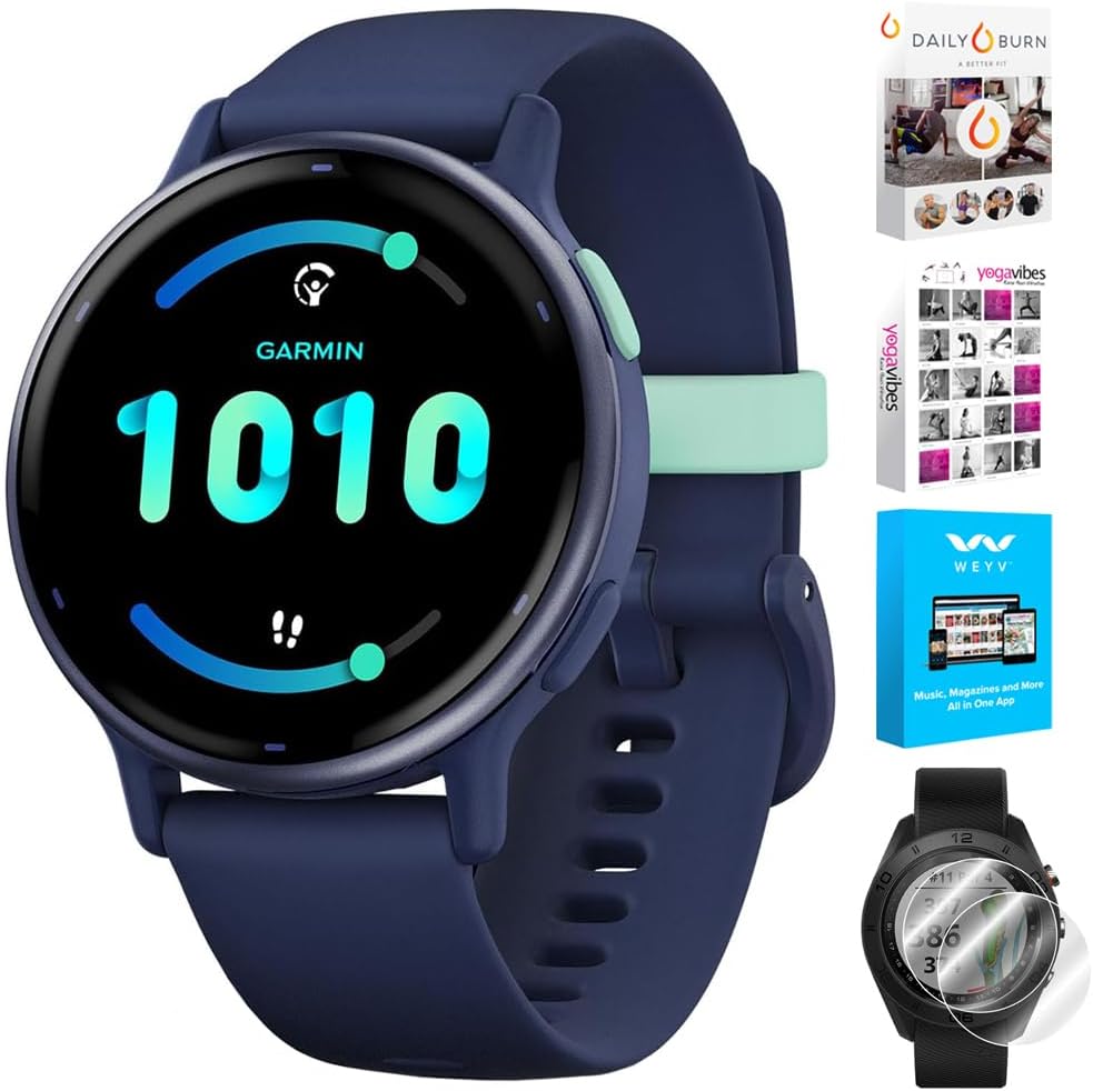 Garmin 010-02862-12 Vivoactive 5 Fitness Smartwatch, Navy | Official USA Partner Model | Bundle with Deco Essentials 2-Pack Screen Protector and Tech Smart USA Fitness & Wellness Suite