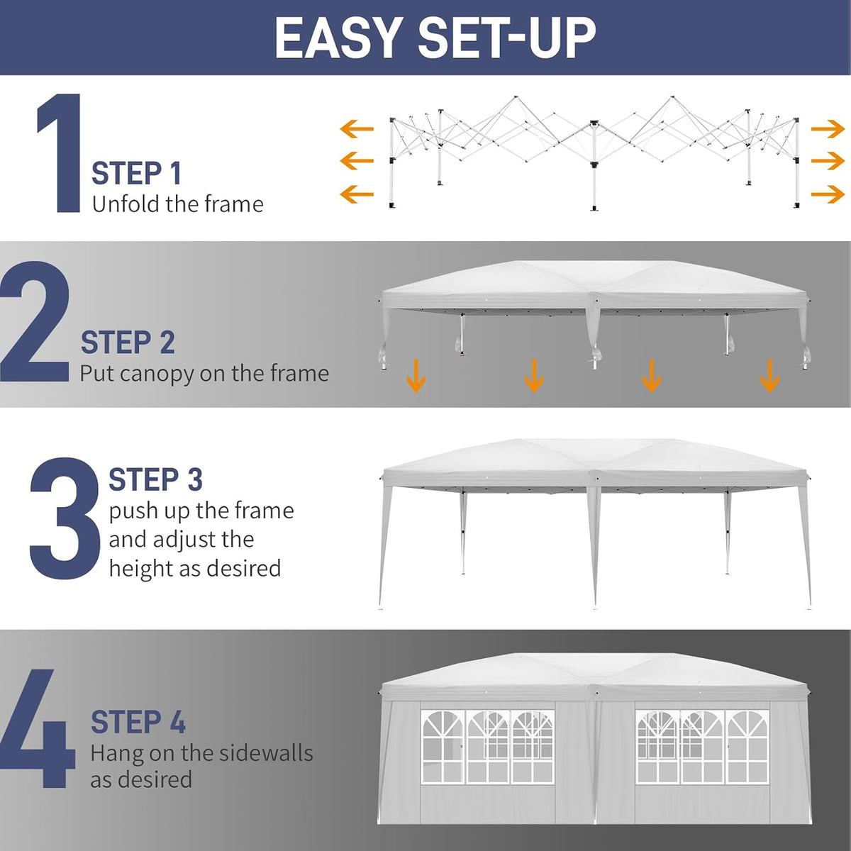 VINGLI 10x20 Pop Up Canopy Tent with Sidewalls, Outdoor Gazebo Canopy Tent, Patio Event Tents Outdoor Event Shelter for Parties (White)