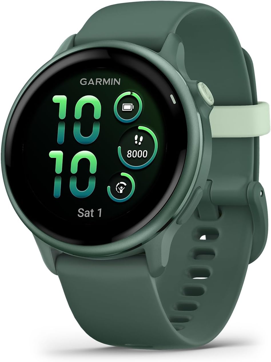 Garmin Vivoactive 6 Fitness GPS Smartwatch AMOLED Display Metallic Jasper Green with Green Band, 11-Day Battery, 80+ Sports Modes, Activity Tracking Smart Features, Music, Contactless Payments Bundle