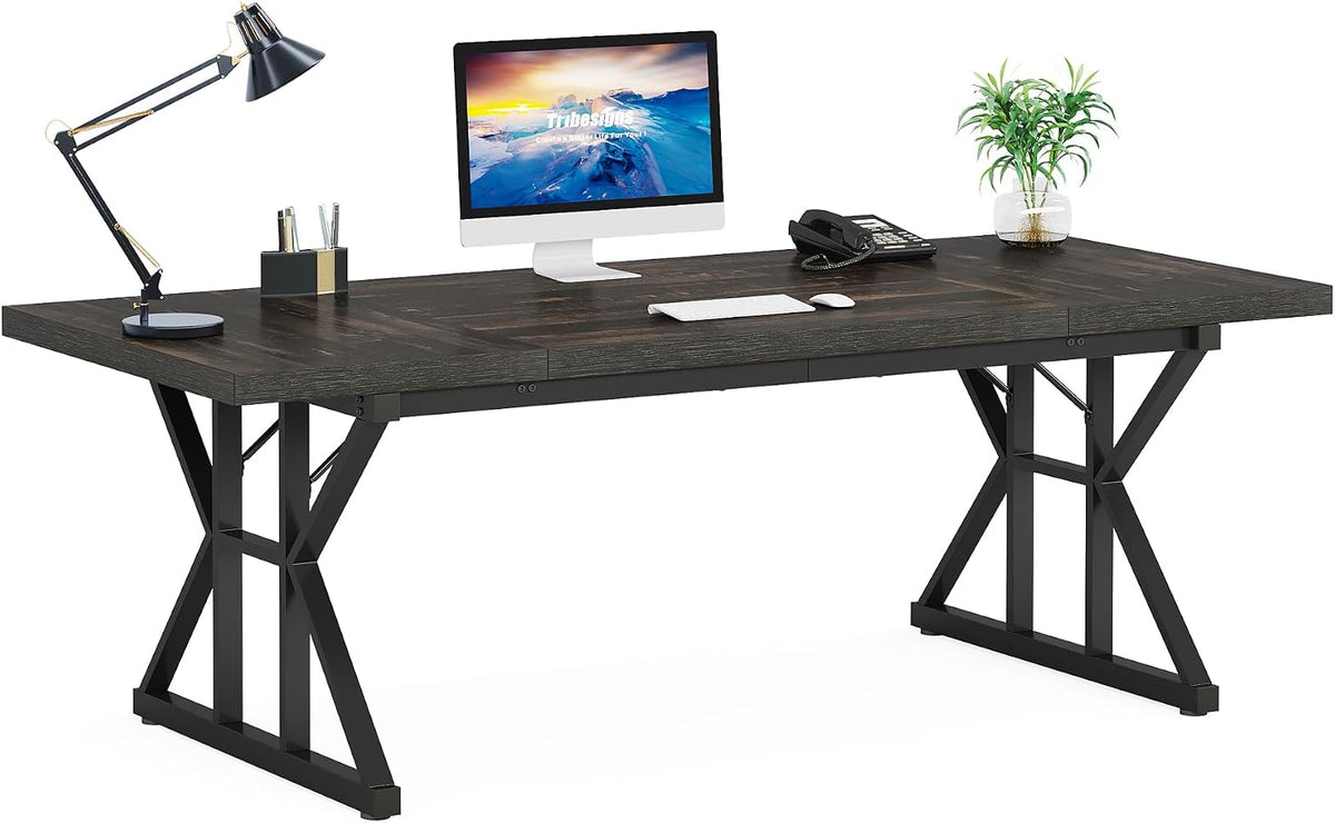 Tribesigns 70.8-Inch Executive Desk, Large Computer Office Desk Workstation, Modern Simple Style Laptop Desk Study Writing Table Business Furniture for Home Office (Black Oak, 70.8 Inch)