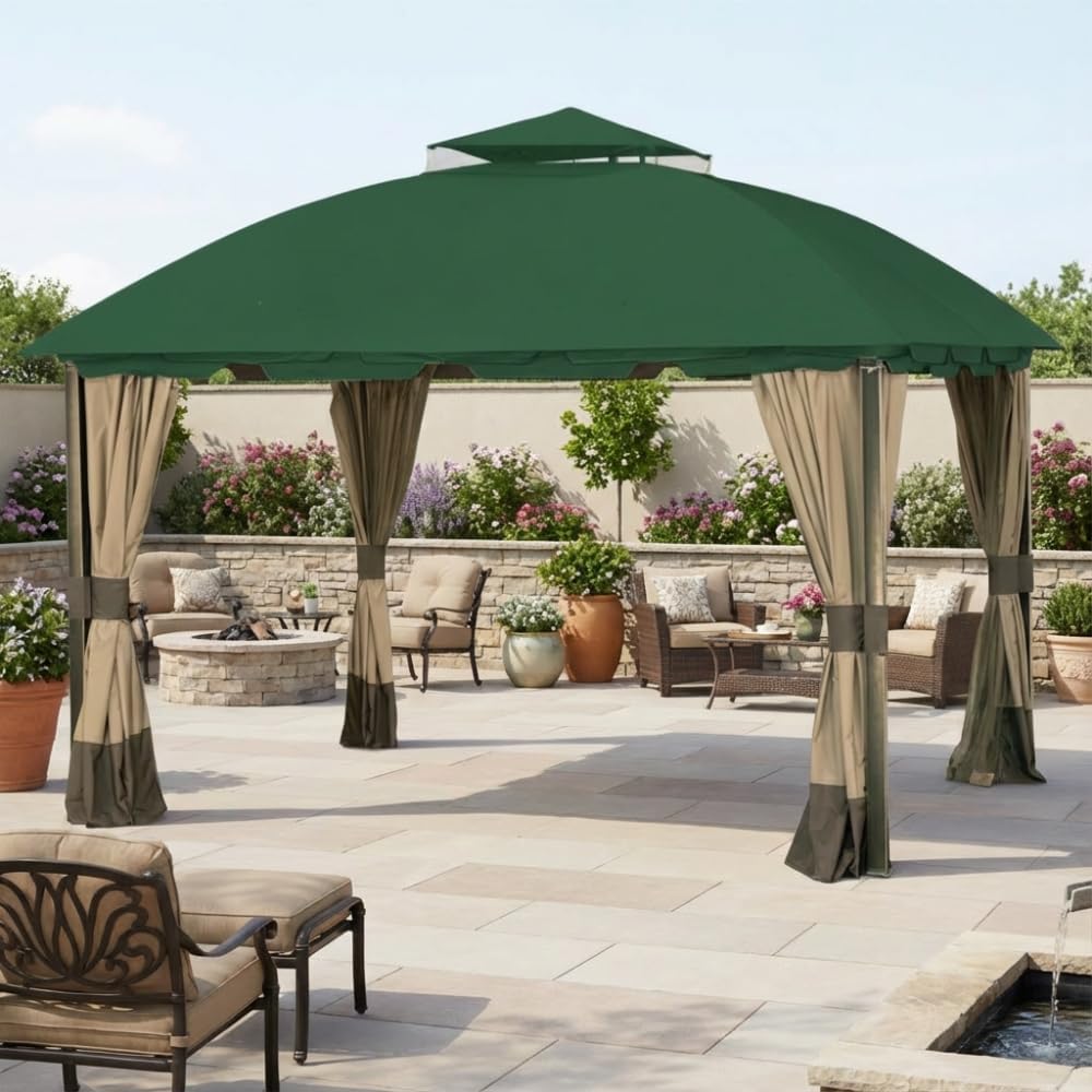 Garden Winds Reinforced RipLock 350 Replacement Canopy Top Cover Compatible with South Hampton 11' x 13' Gazebo Models L-GZ215PST-A, L-GZ659PST, 810138517, 810046339, A111011500 - Green