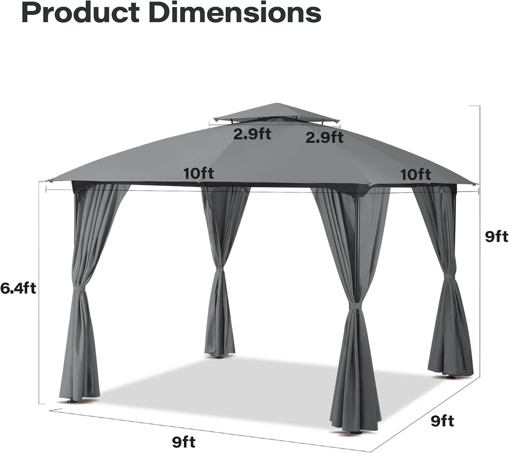 LAUSAINT HOME 10'x10' Patio Arc Gazebo with 50FT String Lights, Outdoor Canopy Tent with Curved Roof Design, Double Tier Top,Gray