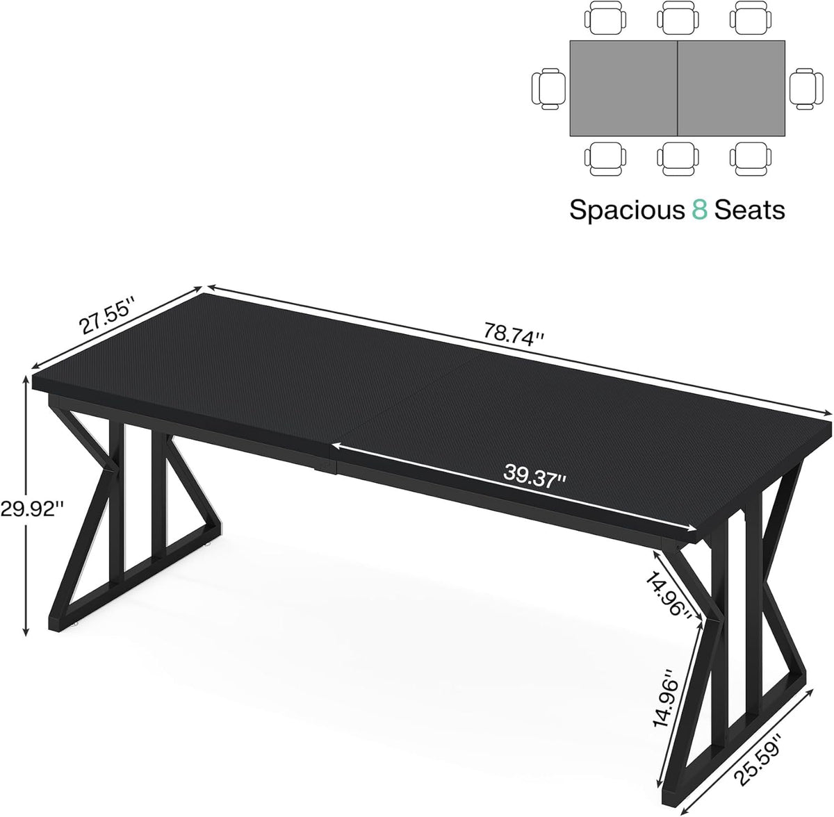 Tribesigns 78.7-Inch Executive Desk, Large Computer Office Desk Workstation, Modern Simple Style Laptop Desk Study Writing Table Business Furniture for Home Office (Black, 78.7 Inch)