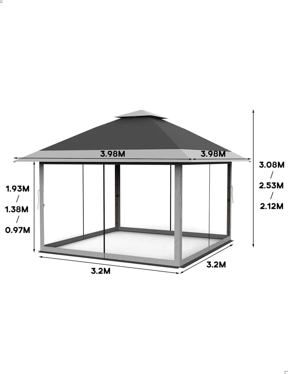 KYBOLT 13x13 Pop Up Gazebo Outdoor Canopy Shelter with Mosquito Netting 4 Stanbags Instant Gazebo Tent for Lawn, Garden, Backyard Deck (Charcoal Gray + Light Gray)