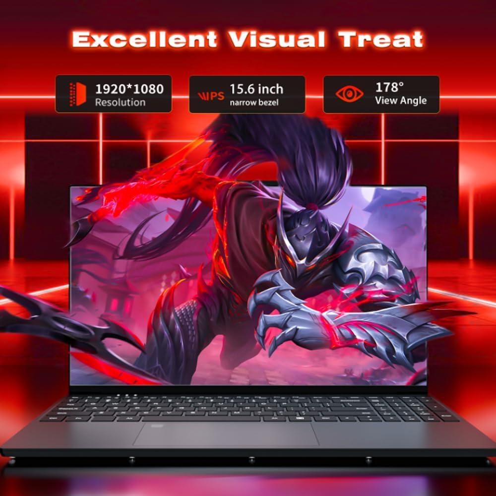 DUNHOO Laptop, 15.6 inch Laptops with N150 Processor(Beat to i3-1115G4, up to 3.6GHz), Gaming Laptop 16GB RAM 512GB SSD, Laptops Computer Metal Shell, Fingerprint Unlock, MINI HDMI 100W Webcam Numpad