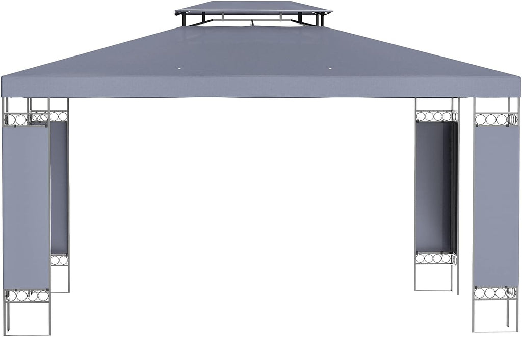 Outsunny 10' x 13' Patio Gazebo, Double Roof Outdoor Gazebo Canopy Shelter with Screen Decorate Corner Frame, for Garden, Lawn, Backyard and Deck, Gray