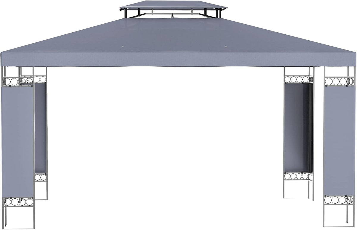 Outsunny 10' x 13' Patio Gazebo, Double Roof Outdoor Gazebo Canopy Shelter with Screen Decorate Corner Frame, for Garden, Lawn, Backyard and Deck, Gray