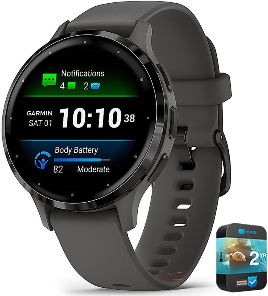 Garmin 010-N2785-00 Venu 3S Health Fitness GPS Smartwatch Slate Bezel/Black Band (41mm) Refurbished Bundle with 2 YR CPS Enhanced Protection Pack