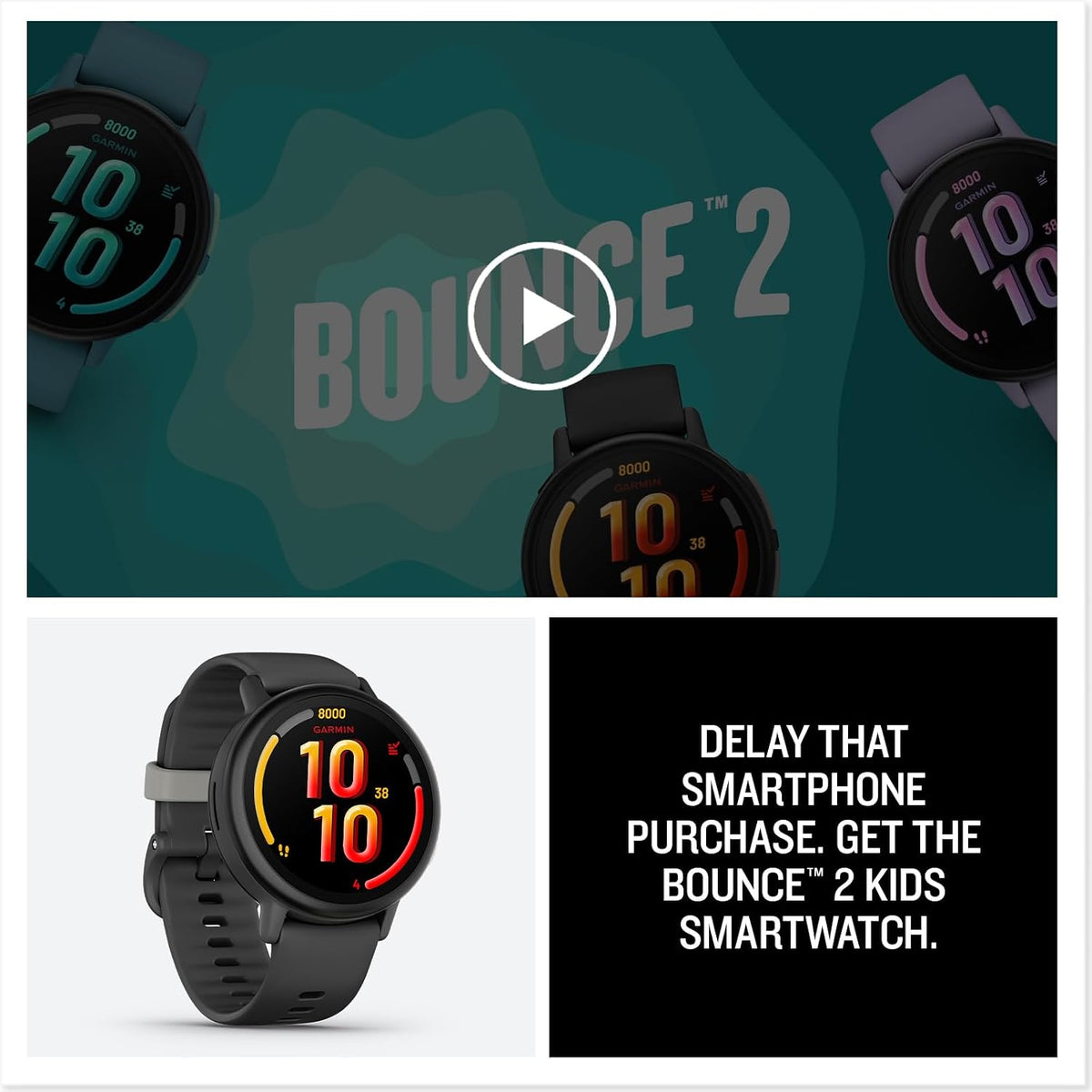 Garmin Bounce™ 2, Kids Smartwatch with Calling, Messaging and Location Tracking Features, Slate Gray