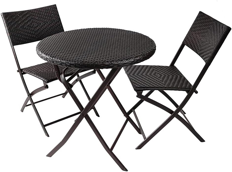 3 Pieces Folding Bistro Set PE Wicker Rattan Outdoor Patio Furniture Sets with Foldable Round Table and Chairs Perfect for Cafe Bar Garden Backyard Balcony Porch