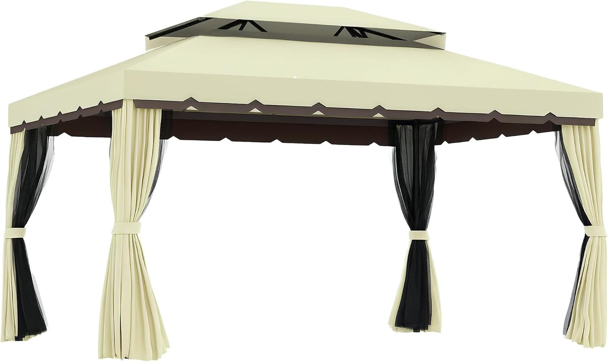 Outsunny 10' x 13' Patio Gazebo, Outdoor Gazebo Canopy Shelter with Netting and Curtains, Aluminum Frame for Garden, Lawn, Backyard and Deck, Cream White