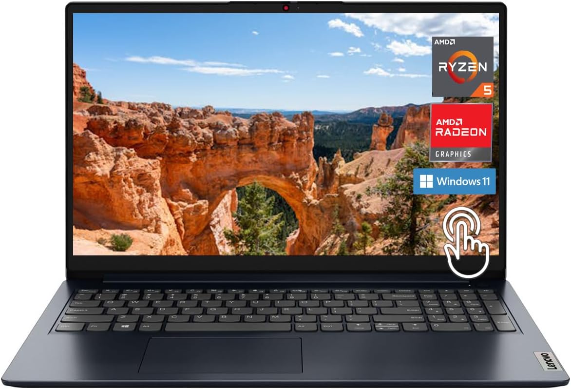 Lenovo Ideapad 1 Laptop, 15.6' FHD (1920x1080) IPS 300nits Anti-Glare Display, Touch, Ryzen 5 7520U, 8GB RAM, 512GB Storage, AMD Radeon Graphics, HDMI, Windows 11, HDMI, Abyss Blue