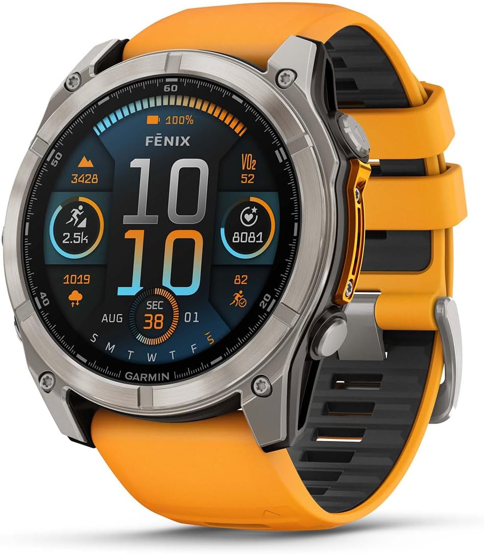 PlayBetter Garmin Fenix 8 AMOLED Sapphire (51mm, Titanium/Spark Orange) Multisport GPS Smartwatch Bundle - 1.4' Touchscreen, Built-in LED Flashlight Portable Charger & Screen Protectors