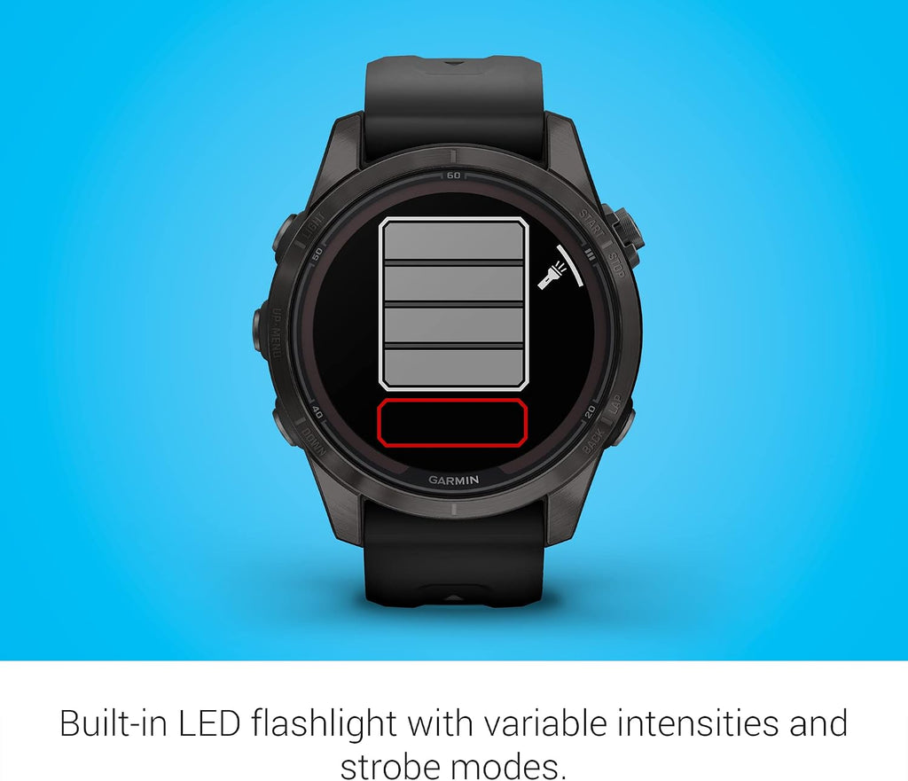 Garmin fēnix 7S Pro Sapphire Solar, Multisport GPS Smartwatch, Built-in Flashlight, Solar Charging Capability, Black