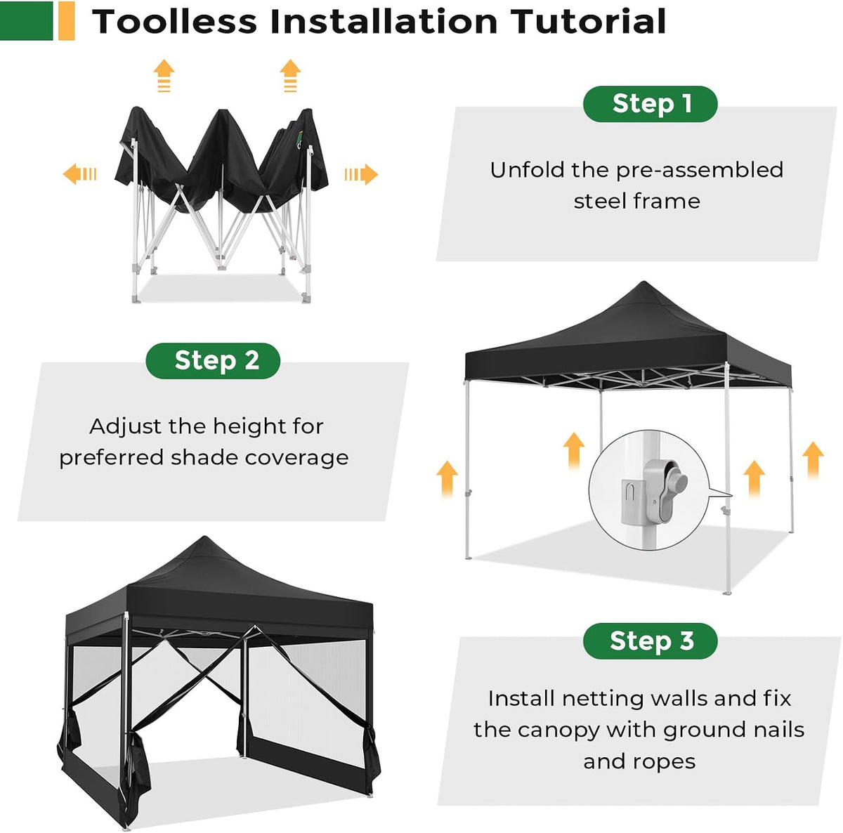 COBIZI 10x10 Heavy Duty Pop Up Canopy Tent with 4 Sidewalls, Commercial Gazebo Party Tent with Mosquito Netting Wall Easy Set Up Outdoor Instant Screen Canopy for Backyard, Patio, Garden, Black