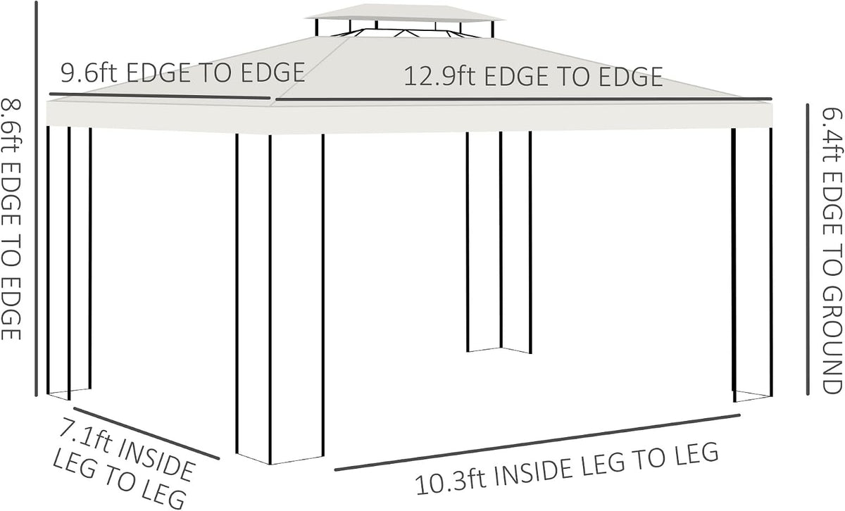 Outsunny 10' x 13' Patio Gazebo, Double Roof Outdoor Gazebo Canopy Shelter with Screen Decorate Corner Frame, for Garden, Lawn, Backyard and Deck, Cream White