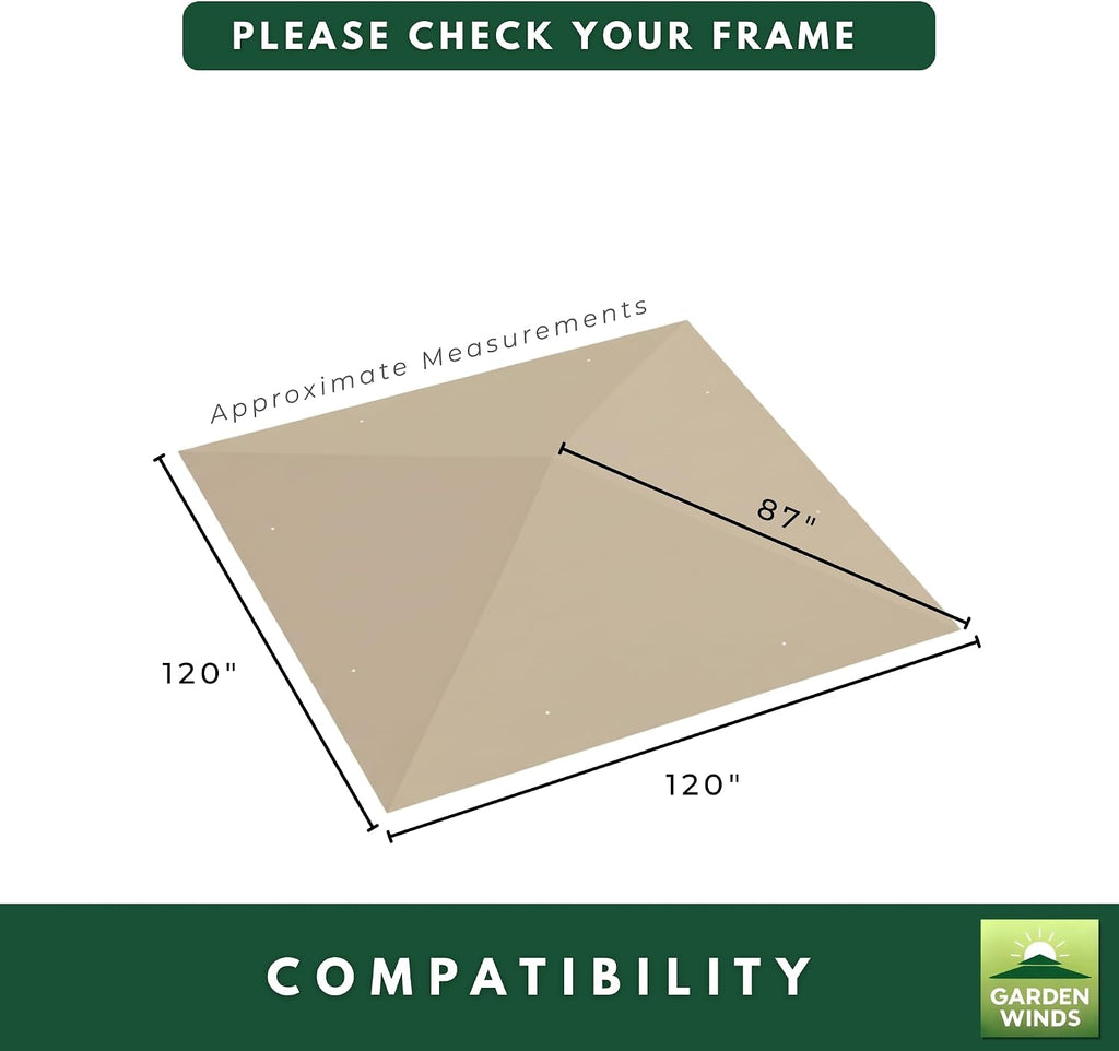 Garden Winds Universal 10' x 10' Single-Tier Replacement Gazebo Canopy – Sage Green, RipLock 350 Polyester, UV & Water Resistant