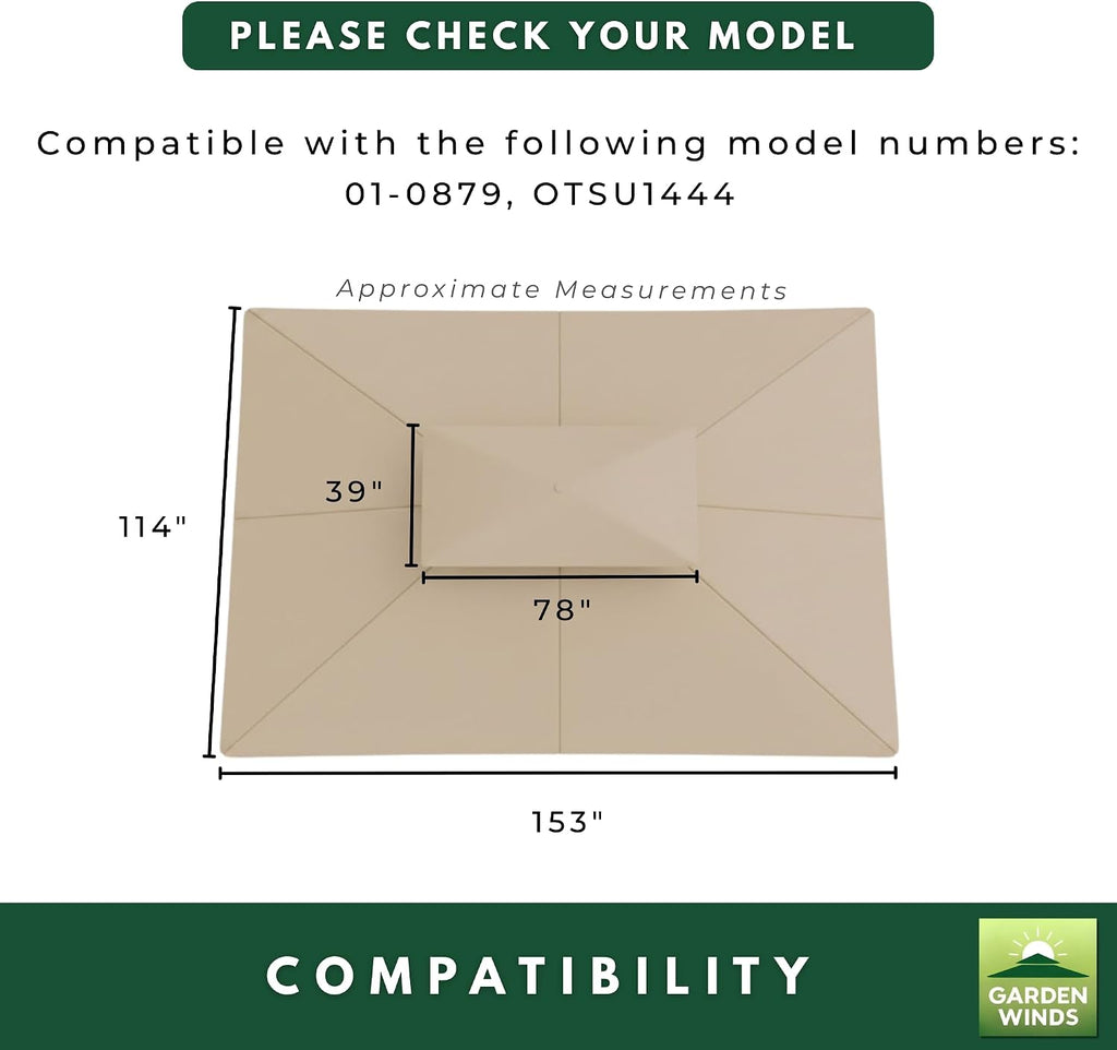 Garden Winds Reinforced RipLock 350 Replacement Canopy Top Cover Compatible with Outsunny Classic 10' x 13' Gazebo Models 01-0879, OTSU1444 - Beige