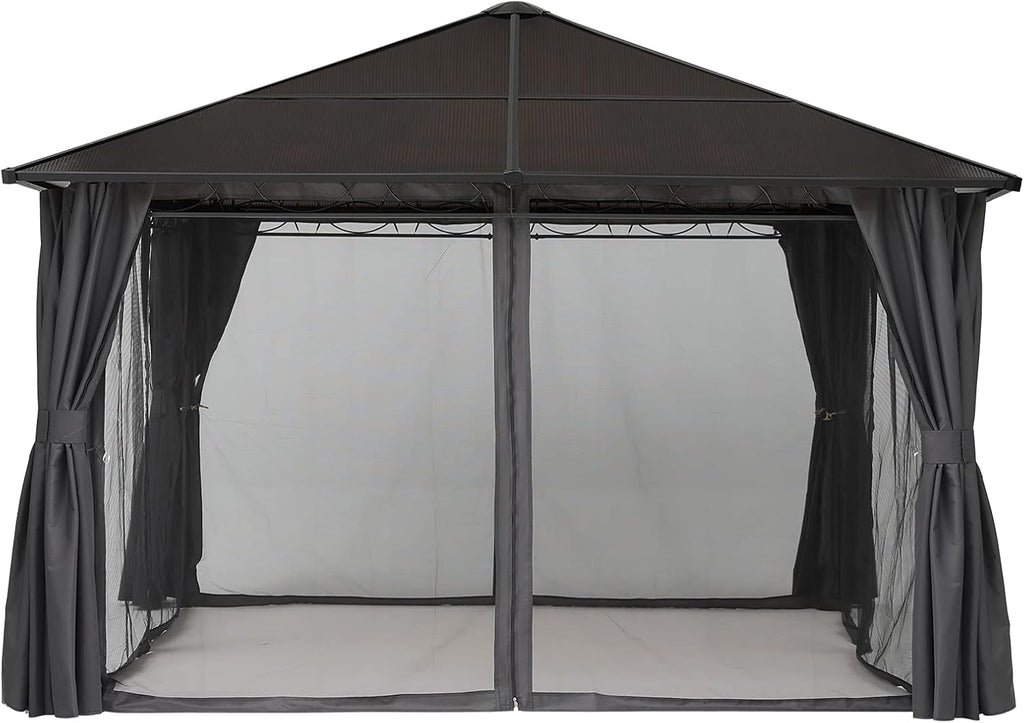 Hardtop Patio Gazebo with Curtains and Netting by ABCCANOPY