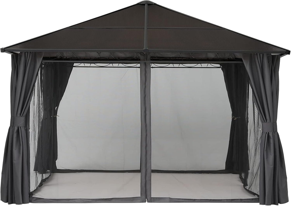 Hardtop Patio Gazebo with Curtains and Netting by ABCCANOPY