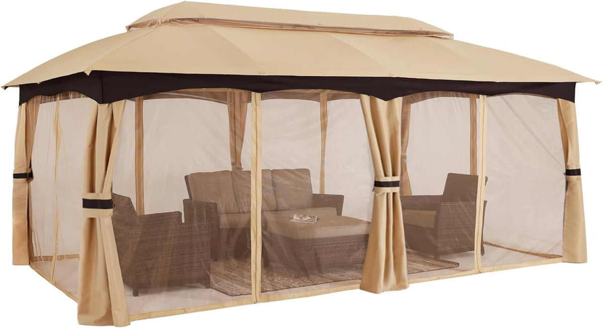 ABCCANOPY 10x20 Outdoor Gazebo - Patio Gazebo with Mosquito Netting, Outdoor Canopies for Shade and Rain for Lawn, Garden, Backyard & Deck (Beige)