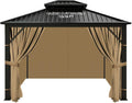 slashome 12'x14' Gazebo Curtains Outdoor Waterproof, Khaki Universal Replacement Curtain 4-Panels, Sidewalls with Zipper for Garden, Patio, Yard (Only Curtains)
