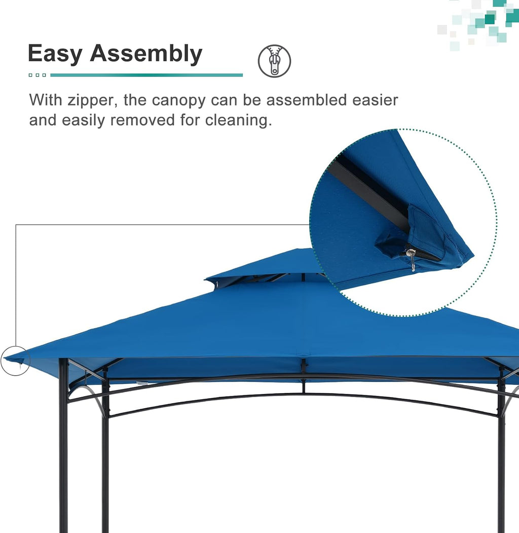 COBANA Grill Gazebo 8'x 5' Outdoor Patio Backyard BBQ Grill Shelter Double Tiered Soft Canopy Top with Steel Frame and Bar Counters, Blue