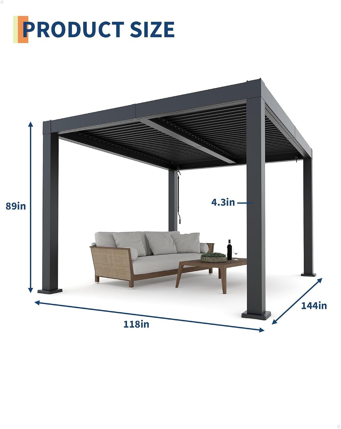GarveeLife All-Aluminum Louvered Pergola 10 ft x 12 ft, Outdoor Pergola with Adjustable Louvered Roof, Reinforced Aluminum Frame, Integrated Drainage System, Hardtop Gazebo for Patio, Deck, Gray