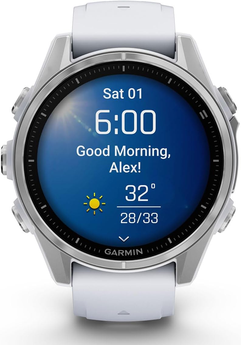 PlayBetter Garmin Fenix 8 AMOLED (43mm, Silver/Whitestone) Multisport GPS Smartwatch Bundle - 1.3' Touchscreen, Built-in LED Flashlight Portable Charger & Screen Protectors