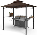 COOSHADE 8'x 5' Grill Gazebo Double Tiered Outdoor BBQ Gazebo Canopy with LED Light (Brown)