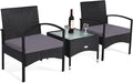 Tangkula 3 Pieces Patio Wicker Rattan Furniture Set, Rattan Chair with Coffee Table, High Load Bearing Chair Conversation Sets for Patio Garden Lawn Backyard Pool