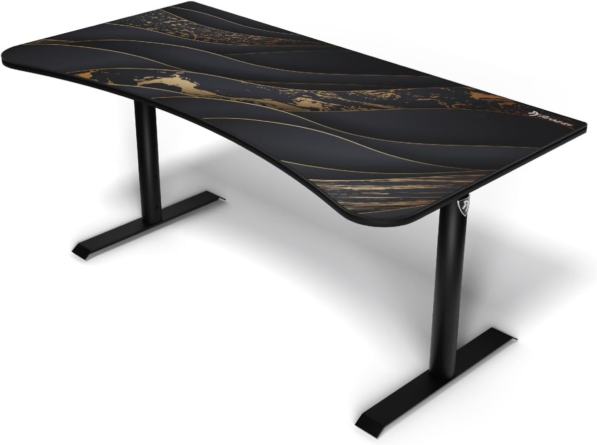 Arozzi Arena Special Edition Ultrawide Curved Gaming and Office Desk with Full Surface Water Resistant Desk Mat Custom Monitor Mount Cable Management Cut Outs - Black Gold