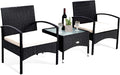 Tangkula 3 PCS Patio Wicker Rattan Furniture Set, Rattan Chair with Coffee Table, High Load Bearing Chair Conversation Sets for Patio Garden Lawn Backyard Pool (Black)