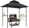 VEVOR Grill Gazebo, 8 x 5 ft Outdoor BBQ Gazebo with Double-Tiered Roof, Powder-Coated Steel Patio Grill Shelter with 2 Side Shelves & 8 Hooks, Grilling Canopy for Patio Backyard Garden Picnic