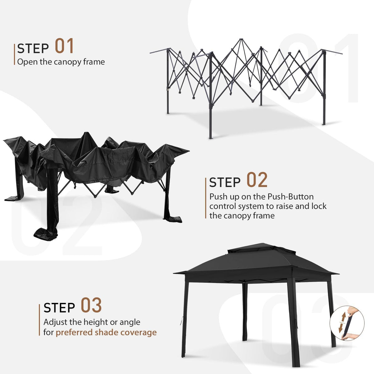 COOS BAY 11x11 Pop Up Gazebo with Mesh Netting, Instant Outdoor Canopy Tent, Water Resistant Shelter with UPF 50+ UV Protection, 121 Sq Ft Coverage, Black