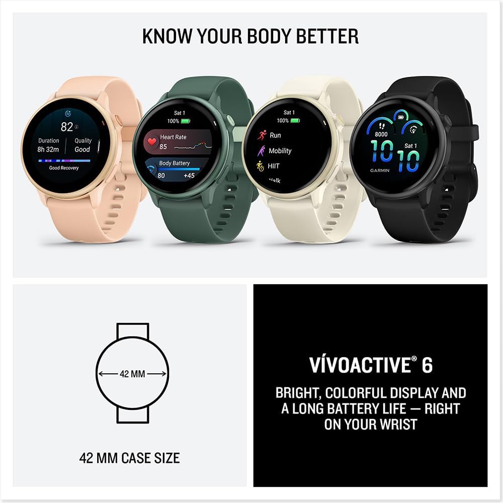 Garmin 010-02985-02 VIVOACTIVE 6 Health and Fitness GPS Smartwatch Jasper Green with Silicone Band Bundle with Deco Essentials Exclusive 26 Month CPS Enhanced Protection Pack